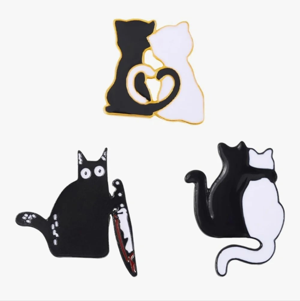 Black and White Cat Enamel Pins